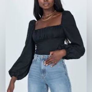 Princess Polly Laura Shirred Black Bodysuit